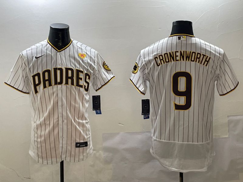 Men San Diego Padres 9 Cronenworth White Stripe Elite 2025 Nike MLB Jersey style 6